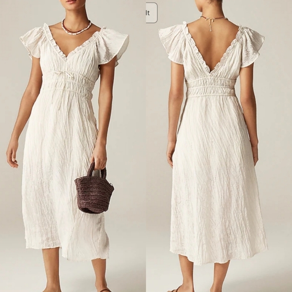 J. CrewPalermo Crinkle Ivory Midi Dress